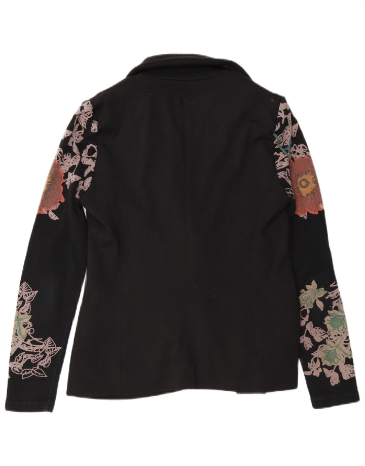 Desigual Veste Blazer 2 Boutons Femme EU 36 Petit Noir Floral Polyester