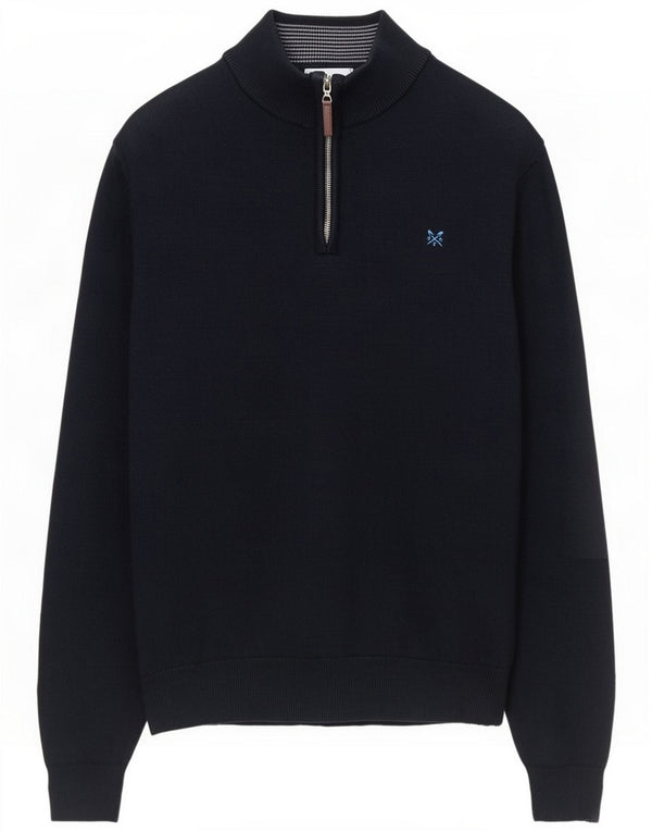 Crew Clothing Pull col zippé pour homme XL Coton bleu marine