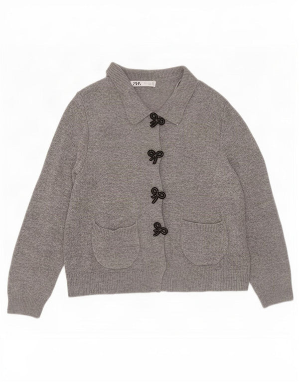 Zara Cardigan Femme Pull UK 14 Large Gris Polyamide