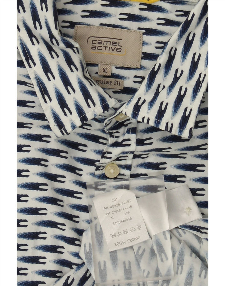 Camel Active Chemise à manches courtes coupe régulière pour homme XL en coton géométrique bleu