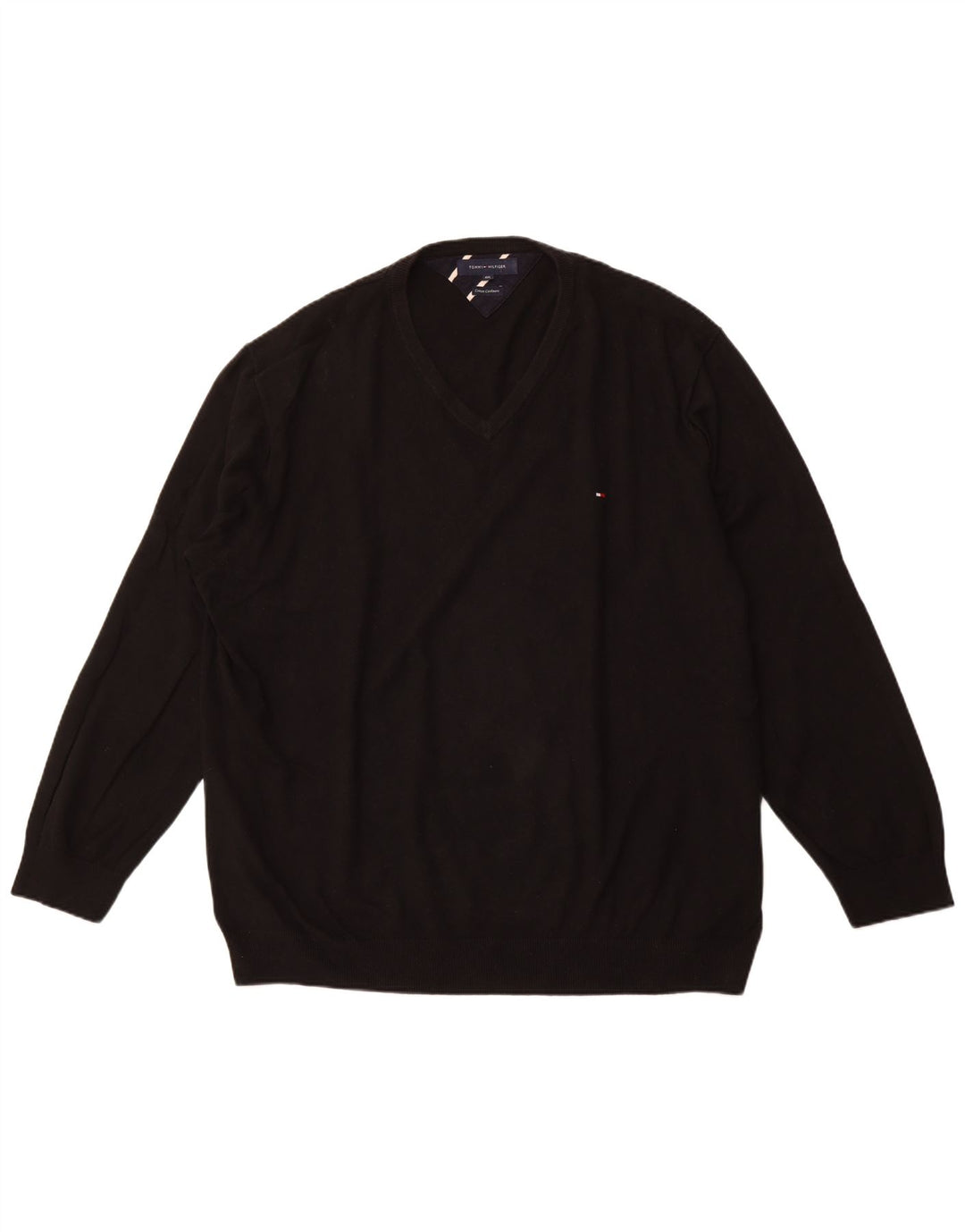 TOMMY HILFIGER Pull col V pour Homme 4XL Noir Coton