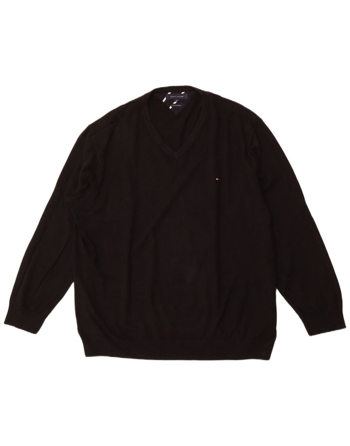TOMMY HILFIGER Pull col V pour Homme 4XL Noir Coton