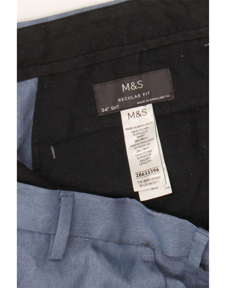 Marks & Spencer Pantalon Chino Coupe Regular Homme W34 L29 Bleu Polyester