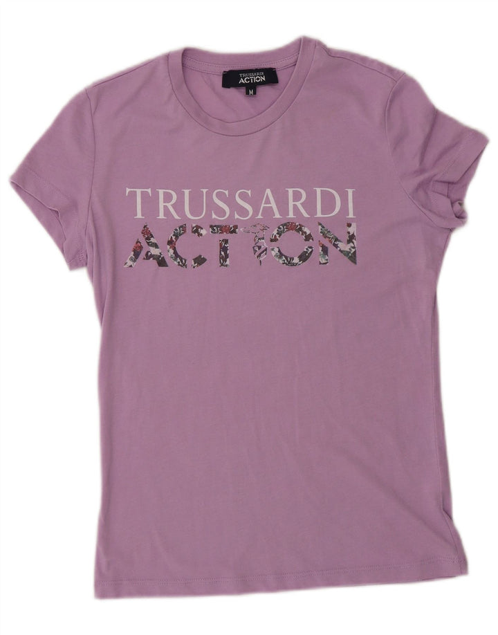 Trussardi Femme T-Shirt Graphique Top UK 12 Violet Moyen Polyester
