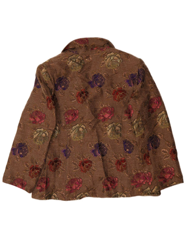 Romano Veste Blazer 4 Boutons Femme UK 16 Grand Marron Floral Acétate