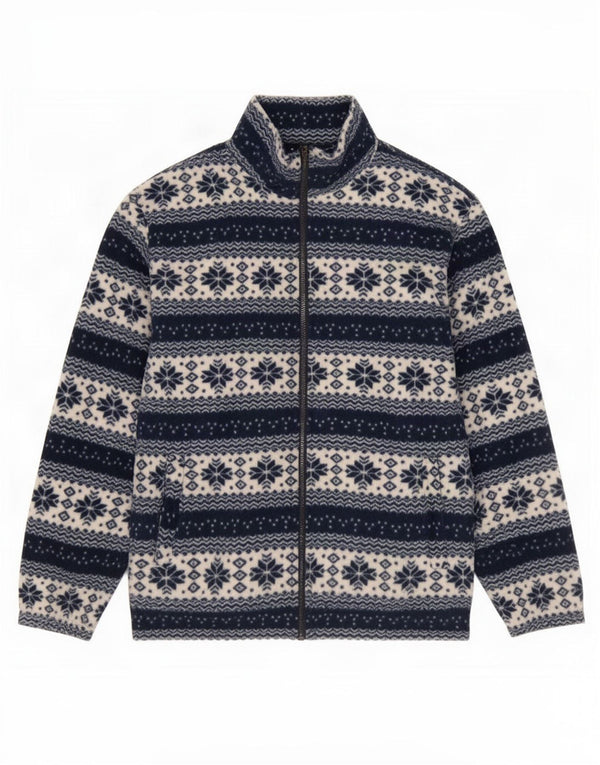 Veste polaire femme vintage UK 18 XL Bleu Marine Fair Isle Coton