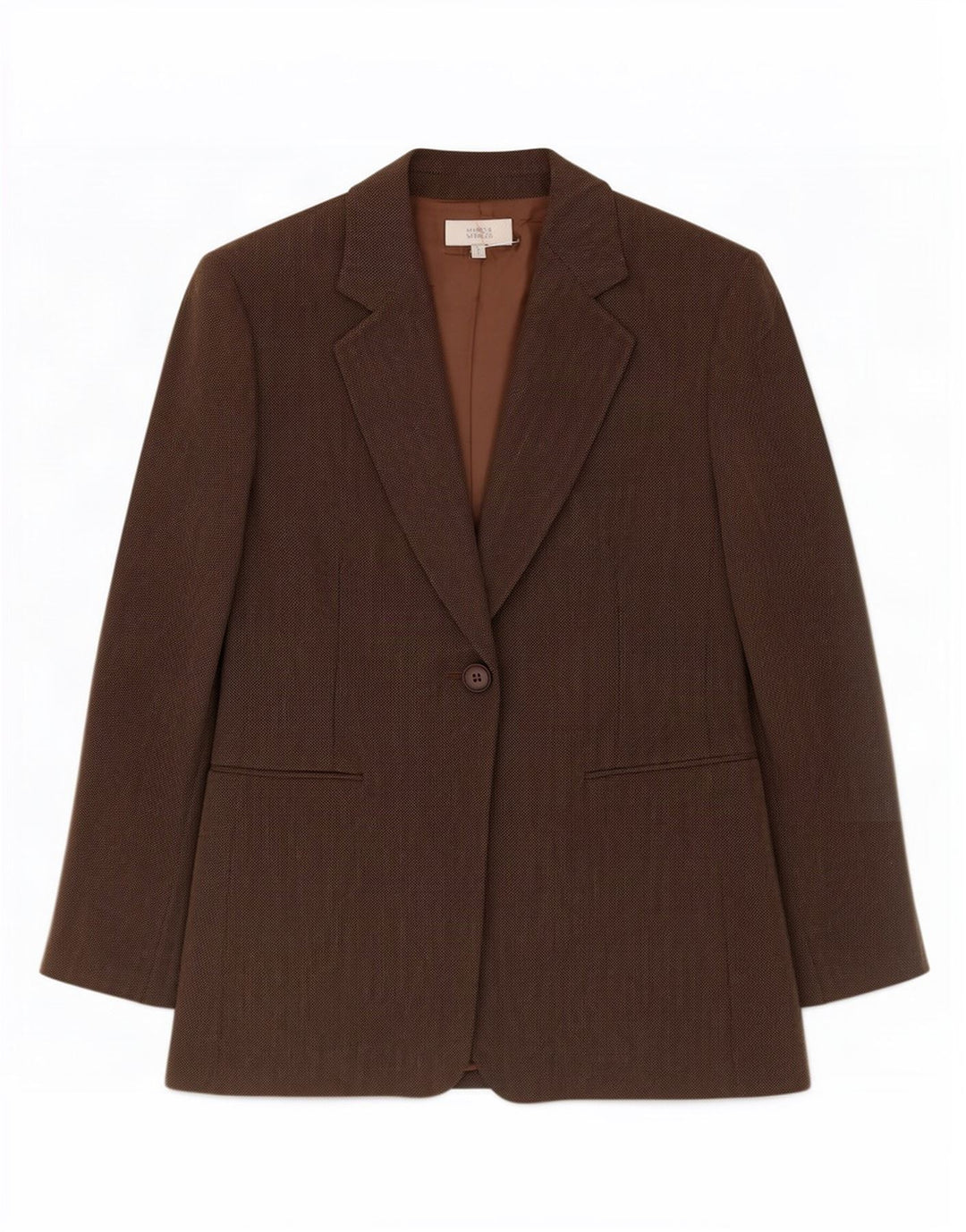 Marks & Spencer Veste blazer à 1 bouton pour femme UK 14 Large Marron Viscose
