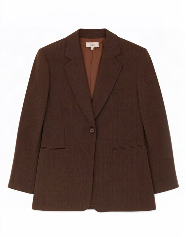 Marks & Spencer Veste blazer à 1 bouton pour femme UK 14 Large Marron Viscose