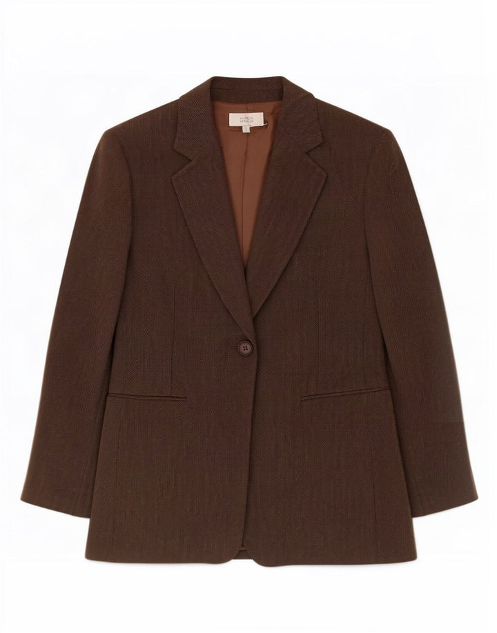 Marks & Spencer Veste blazer à 1 bouton pour femme UK 14 Large Marron Viscose