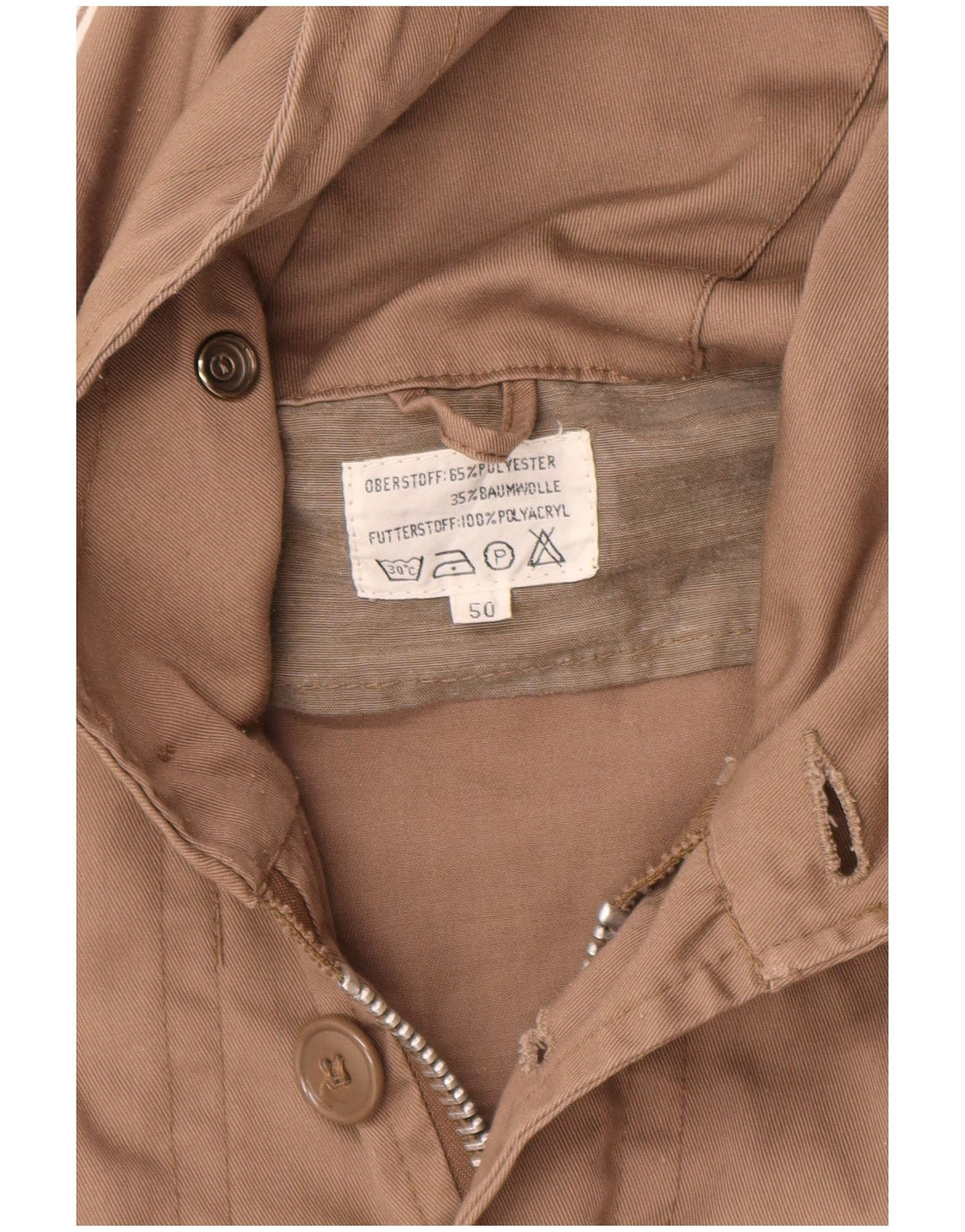 VINTAGE Veste Parka à capuche militaire pour homme EU 50 Grand polyester marron