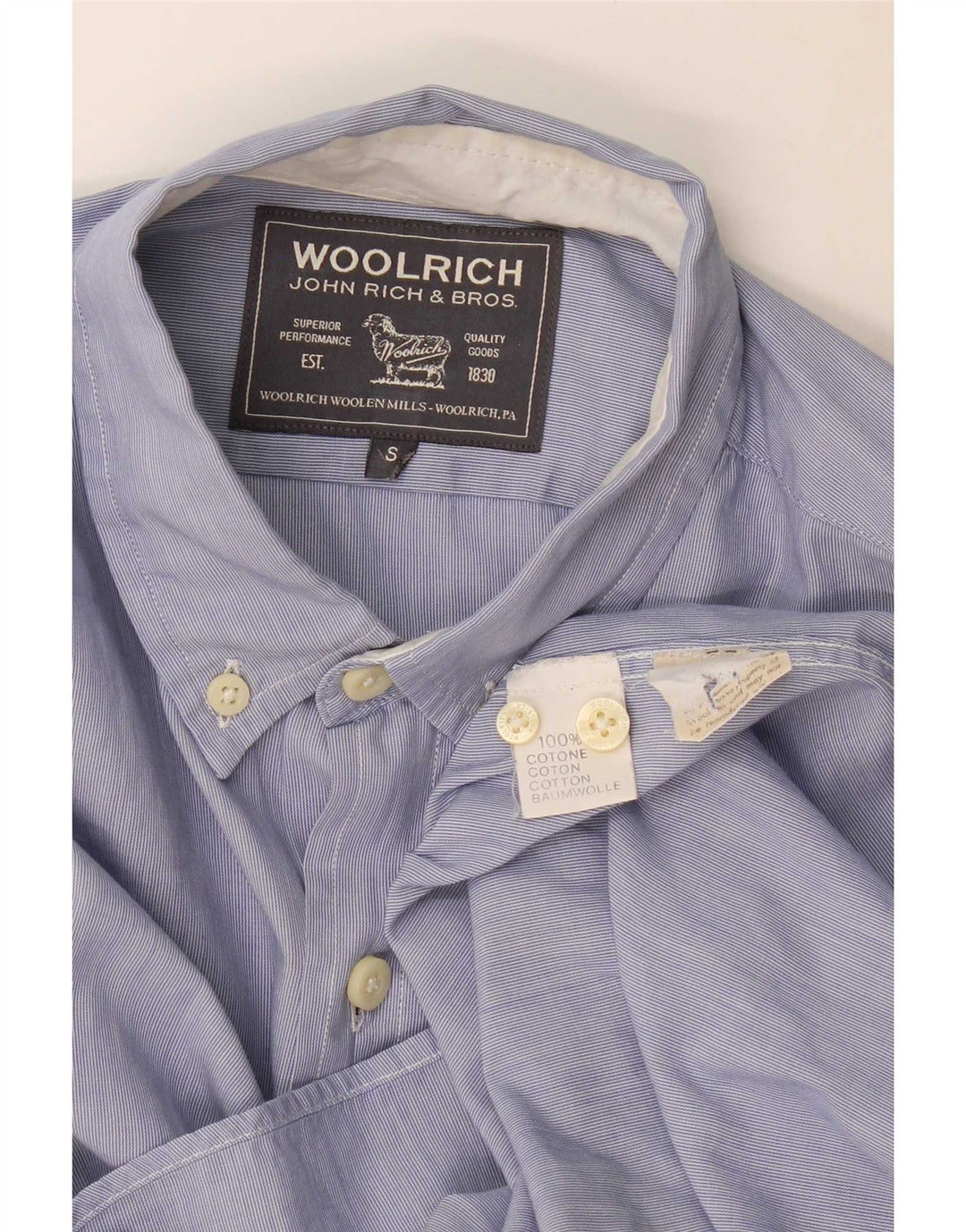 Woolrich Chemise Homme Petite Bleu Rayure Coton