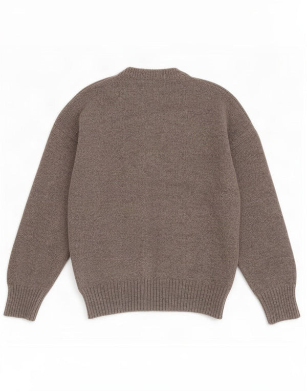 vintage Mens Crew Neck Jumper Pull Moyen Gris Colorblock Nouvelle Laine