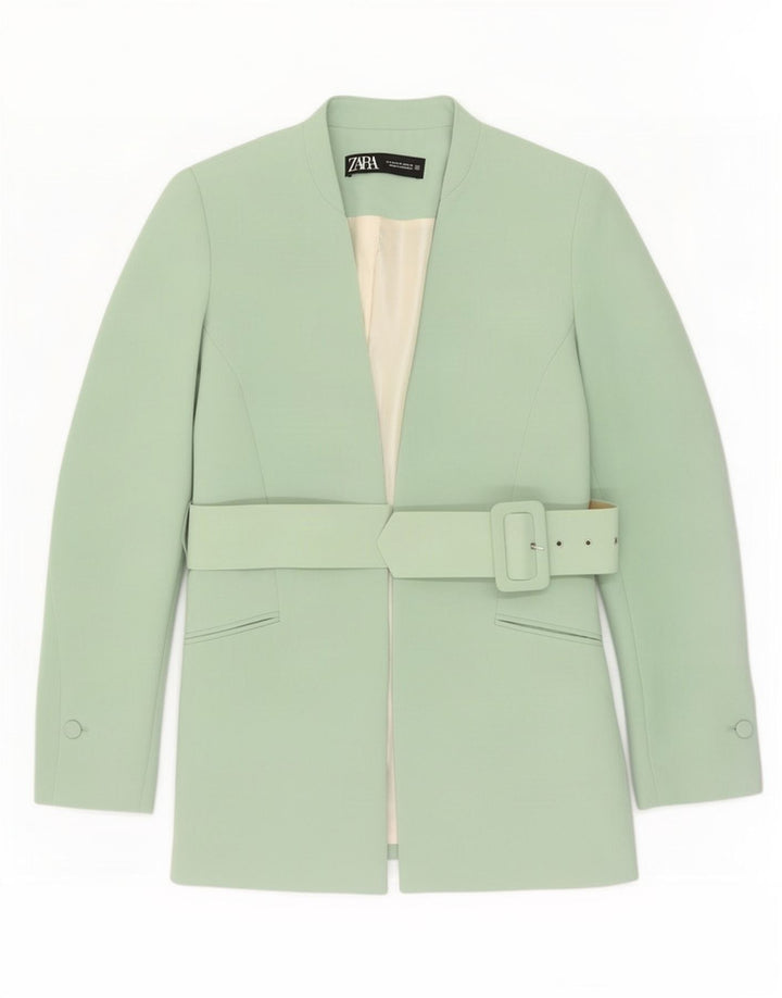 Zara Veste Blazer Femme UK 14 Polyester Vert Moyen