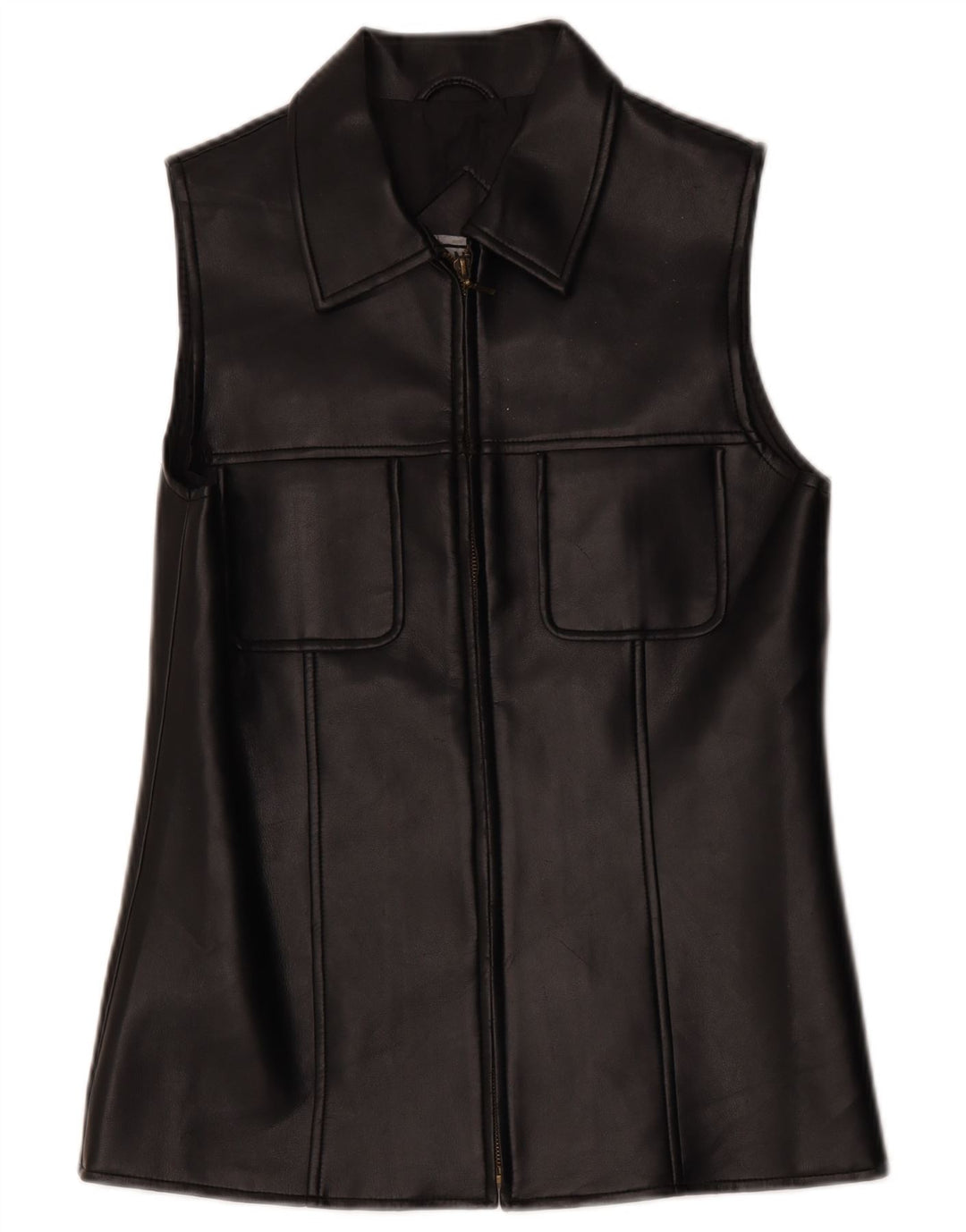 gilet en cuir femme vintage UK 10 Petit Noir