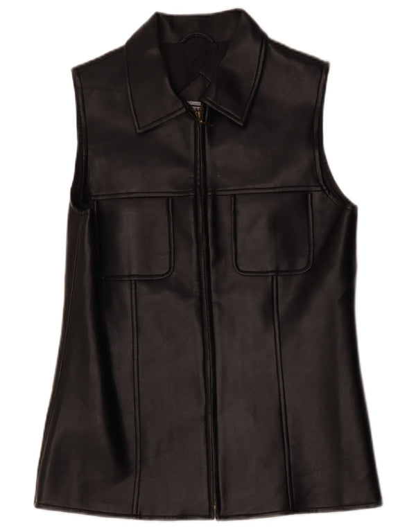 gilet en cuir femme vintage UK 10 Petit Noir