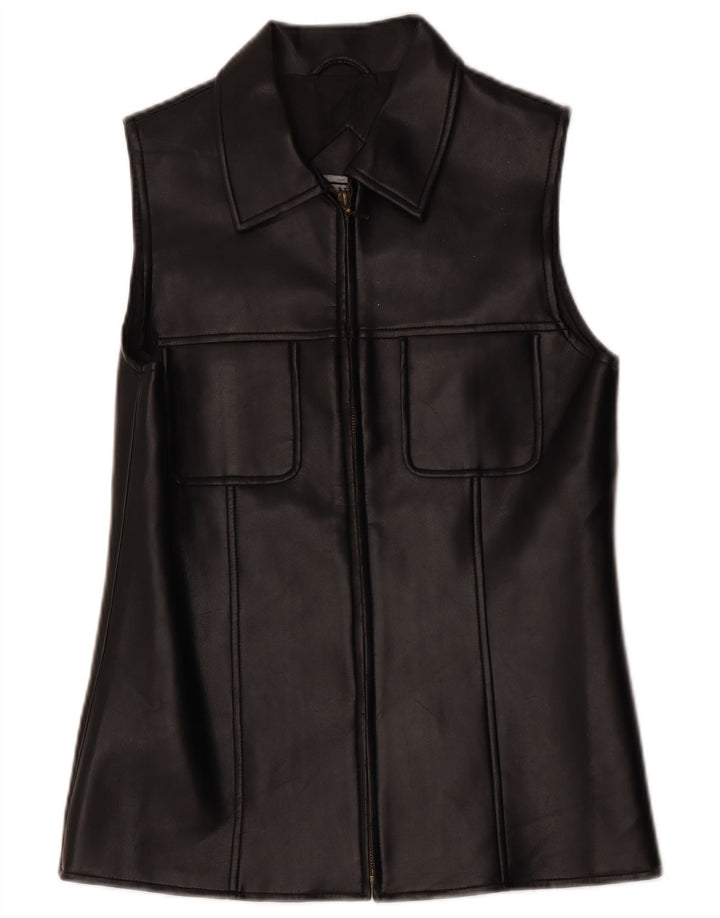 gilet en cuir femme vintage UK 10 Petit Noir