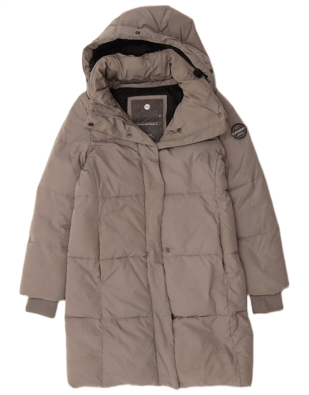Superdry Manteau matelassé à capuche surdimensionné pour femme UK 10 Petit Gris