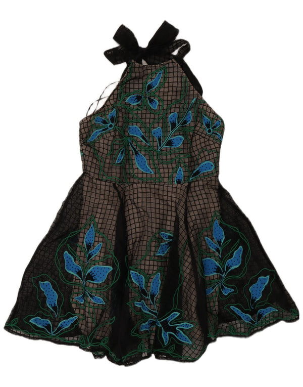 Karen Millen Robe trapèze dos nu pour femme UK 14 Grand Noir Floral Polyester