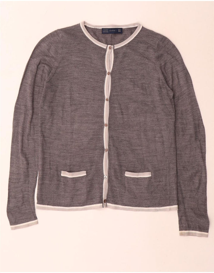 Zara Femme Cardigan Pull UK 14 Moyen Gris Acrylique