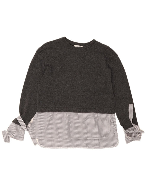 Zara Womens Trafaluc Blouse à manches longues Top UK 10 Petit Gris Rayé