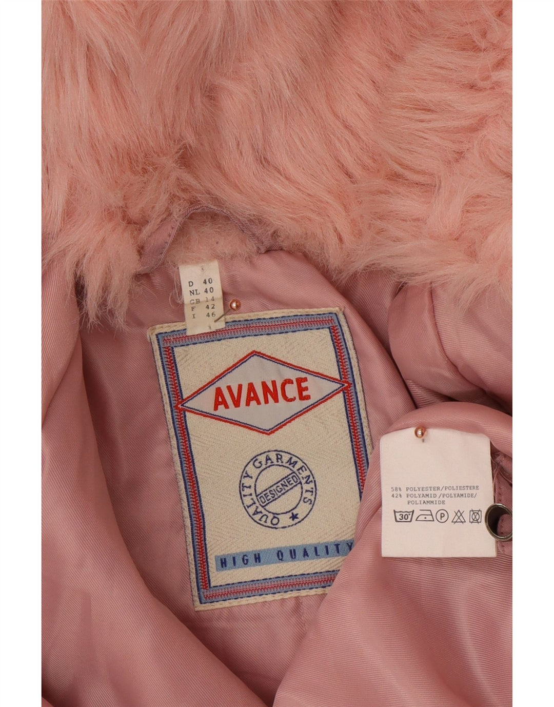 VINTAGE Femmes Manteau coupe-vent à capuche UK 14 Grand Polyester Rose