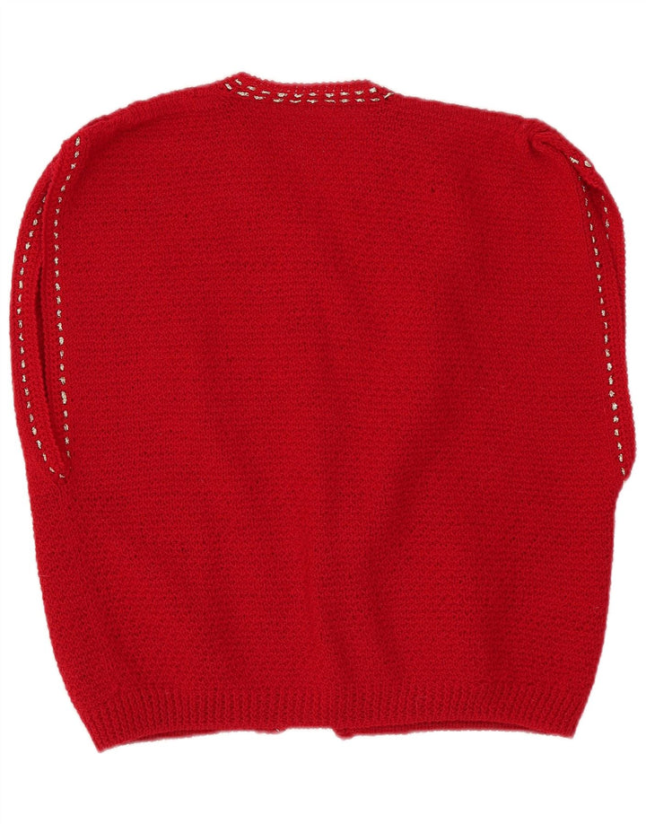 vintage Femmes Manches Courtes Ouvert Cardigan Pull UK 12 Moyen Rouge