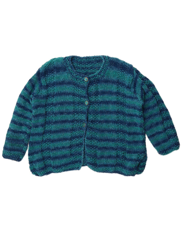 vintage Femme Cardigan Pull UK 18 XL Bleu Rayé
