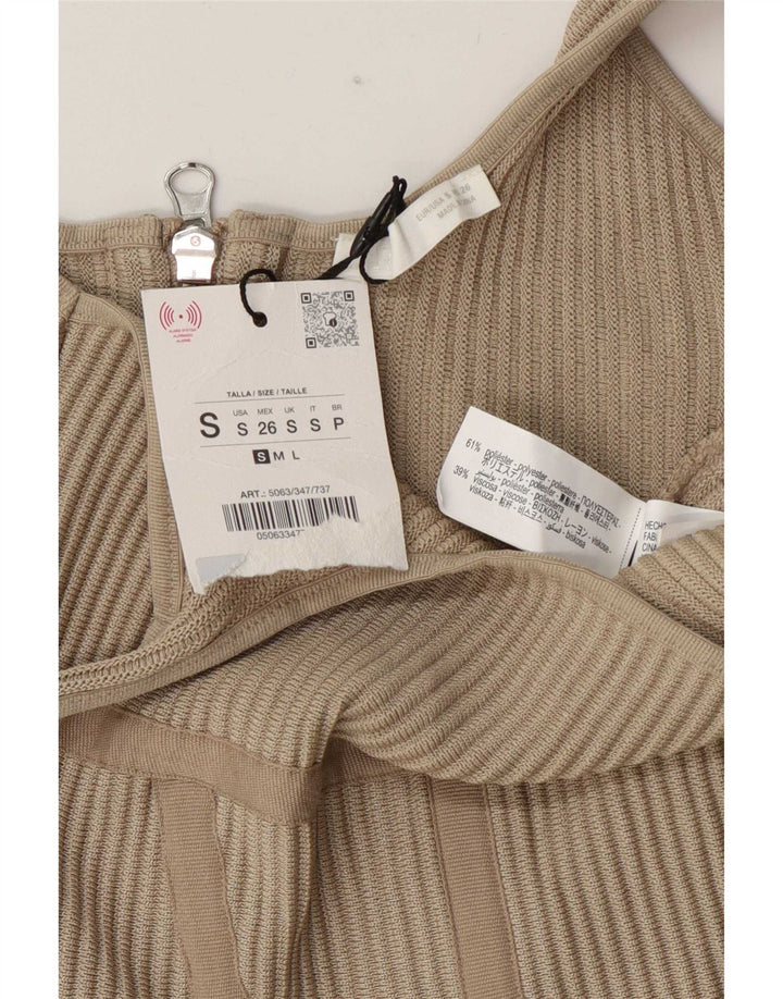 Zara Femme Crop Top UK 8 Petit Beige Polyester