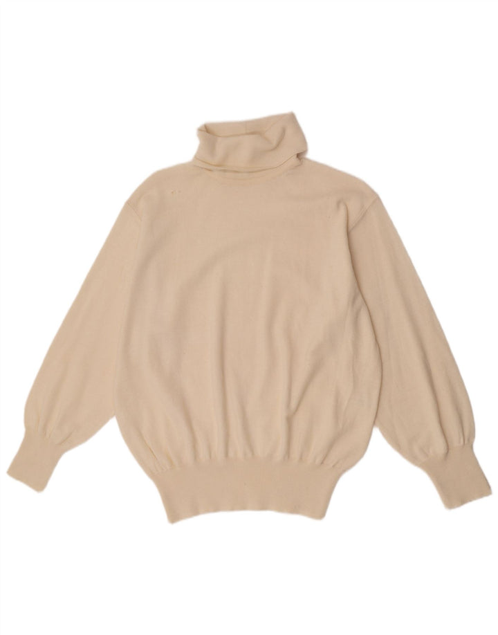 vintage Mens Roll Neck Jumper Pull IT 48 Moyen Off White Polyacrylique