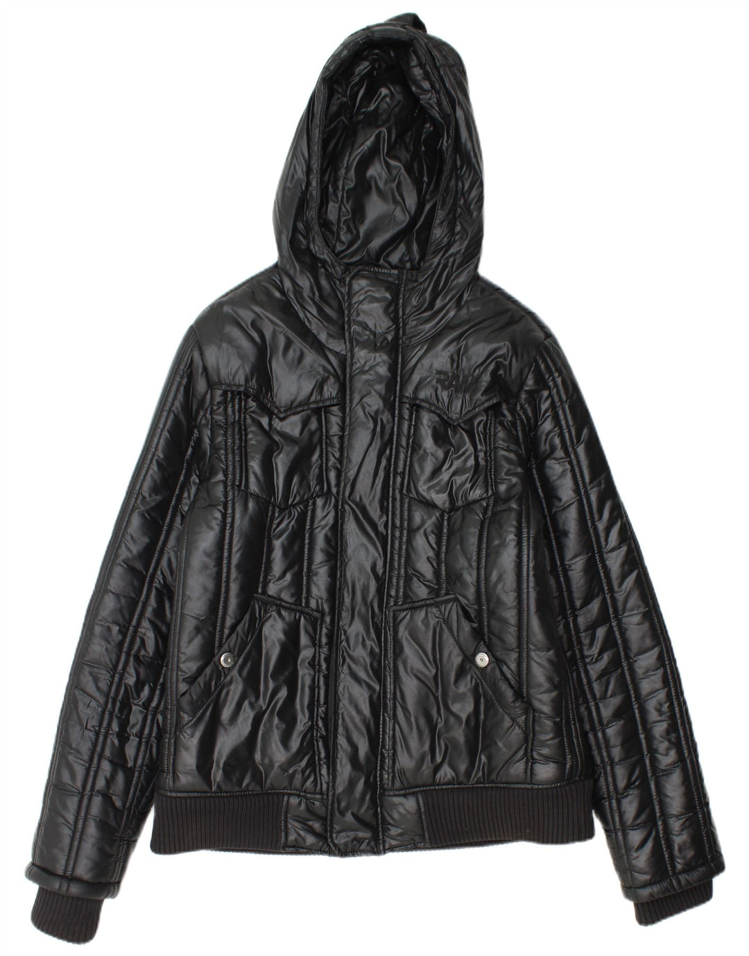 G-STAR Veste matelassée à capuche pour femme UK 16 Large Noir Polyamide