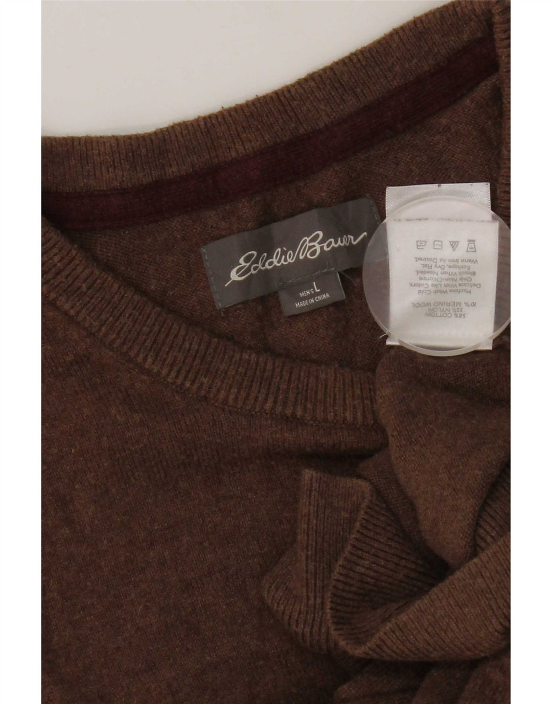 Eddie Bauer Pull à col rond pour homme en coton marron Taille L