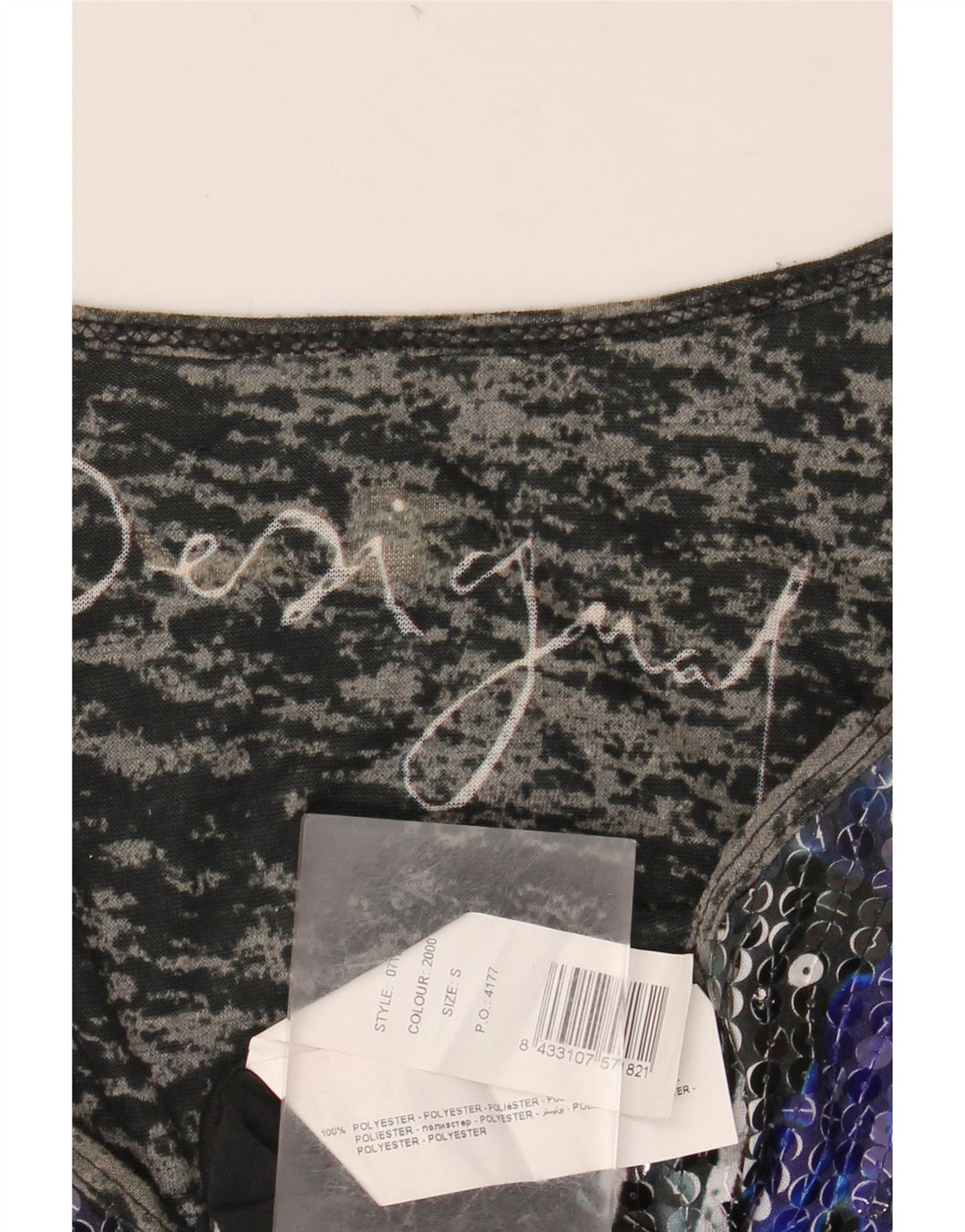 DESIGUAL Haut Graphique Femme Manches Longues UK 10 Petit Noir Polyester