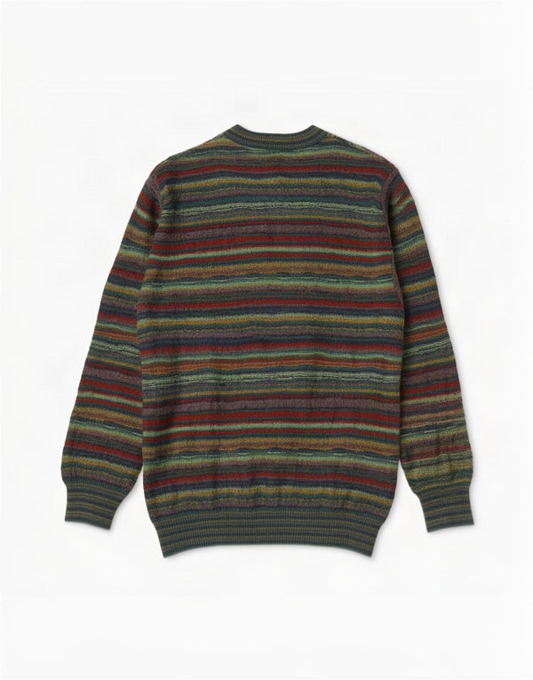 vintage Mens V-Col Jumper Pull Grande laine rayée verte