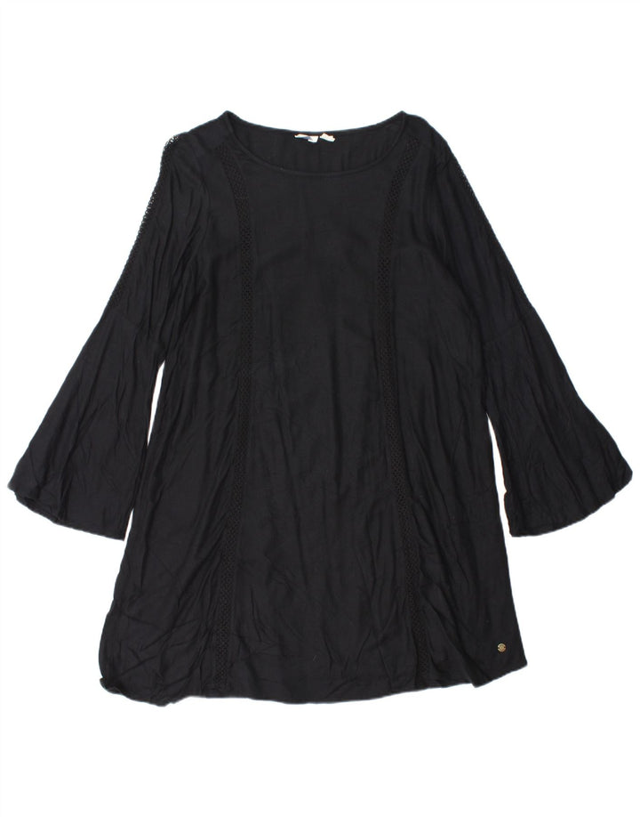 ROXY Robe trapèze à manches longues pour femme UK 10 Petit coton noir