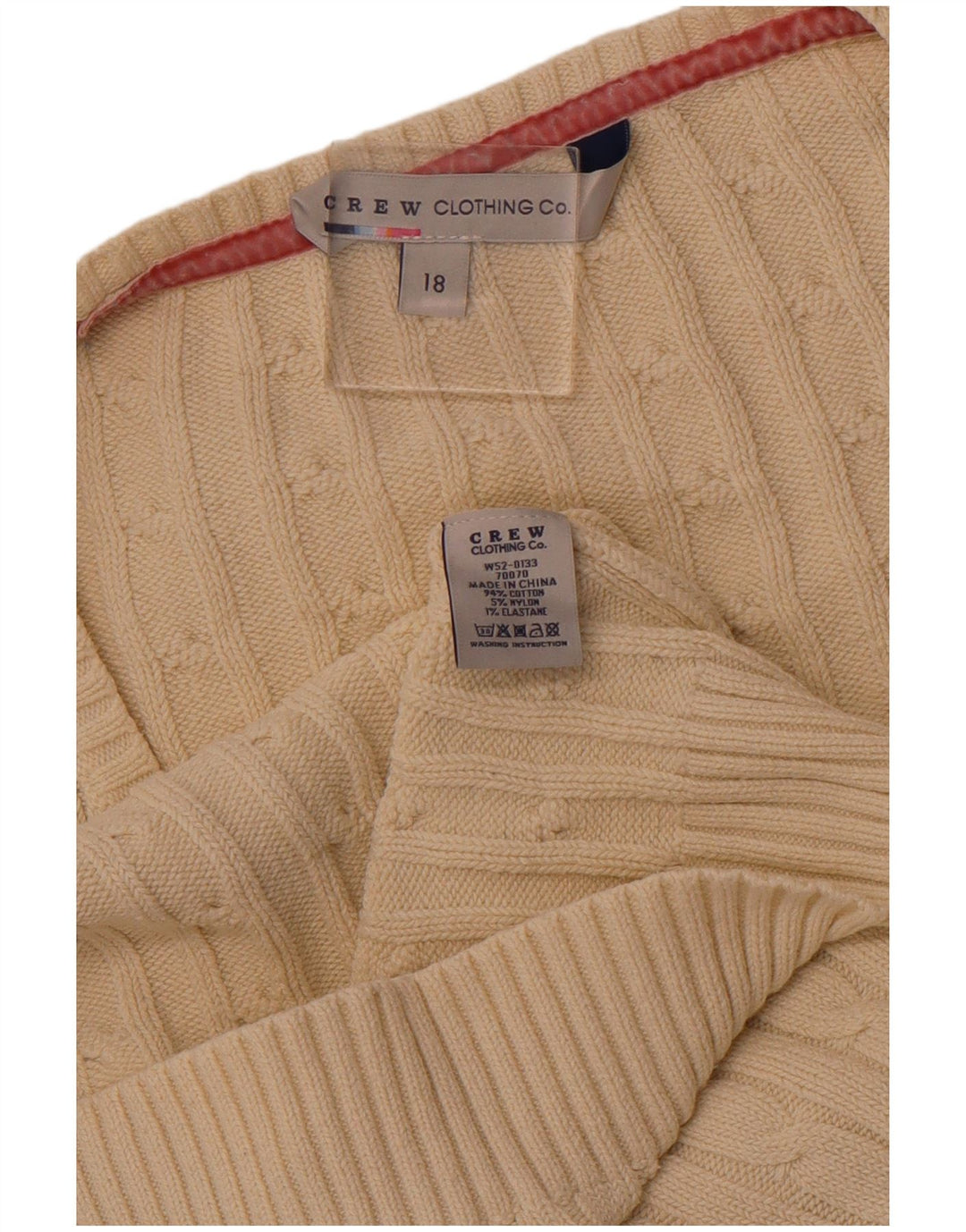 CREW CLOTHING Pull col V pour Femme UK 18 XL Coton Blanc cassé