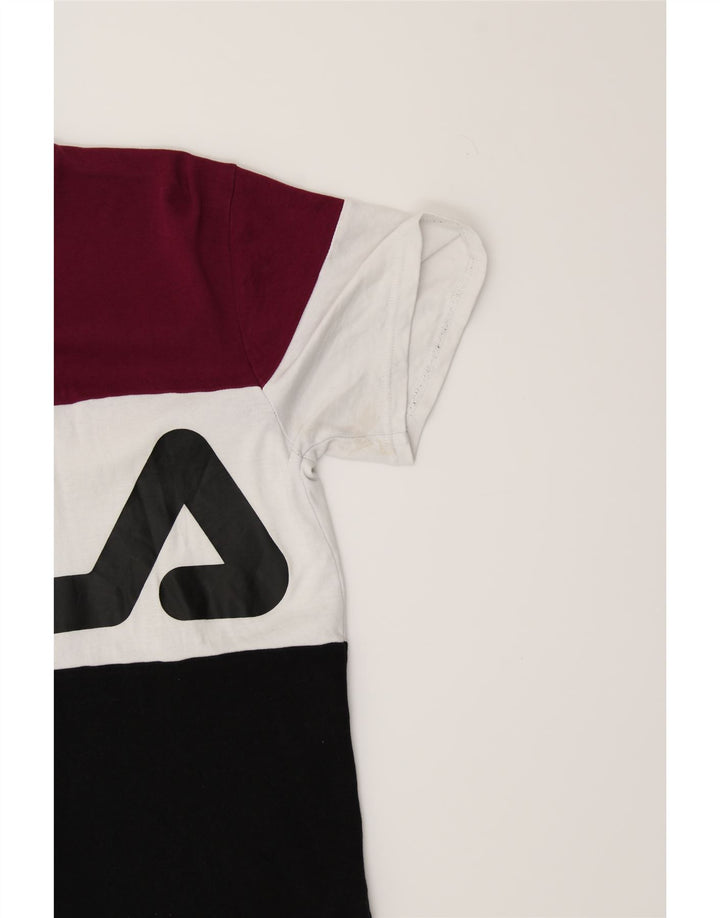 FILA Womens Graphic T-Shirt Top UK 12 Medium Multicoloured Colourblock Vintage Fila and Second-Hand Fila from Messina Hembry 