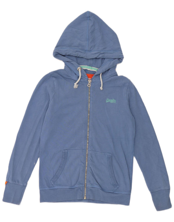 Superdry Pull à capuche zippé pour femme UK 14 Large Bleu Coton