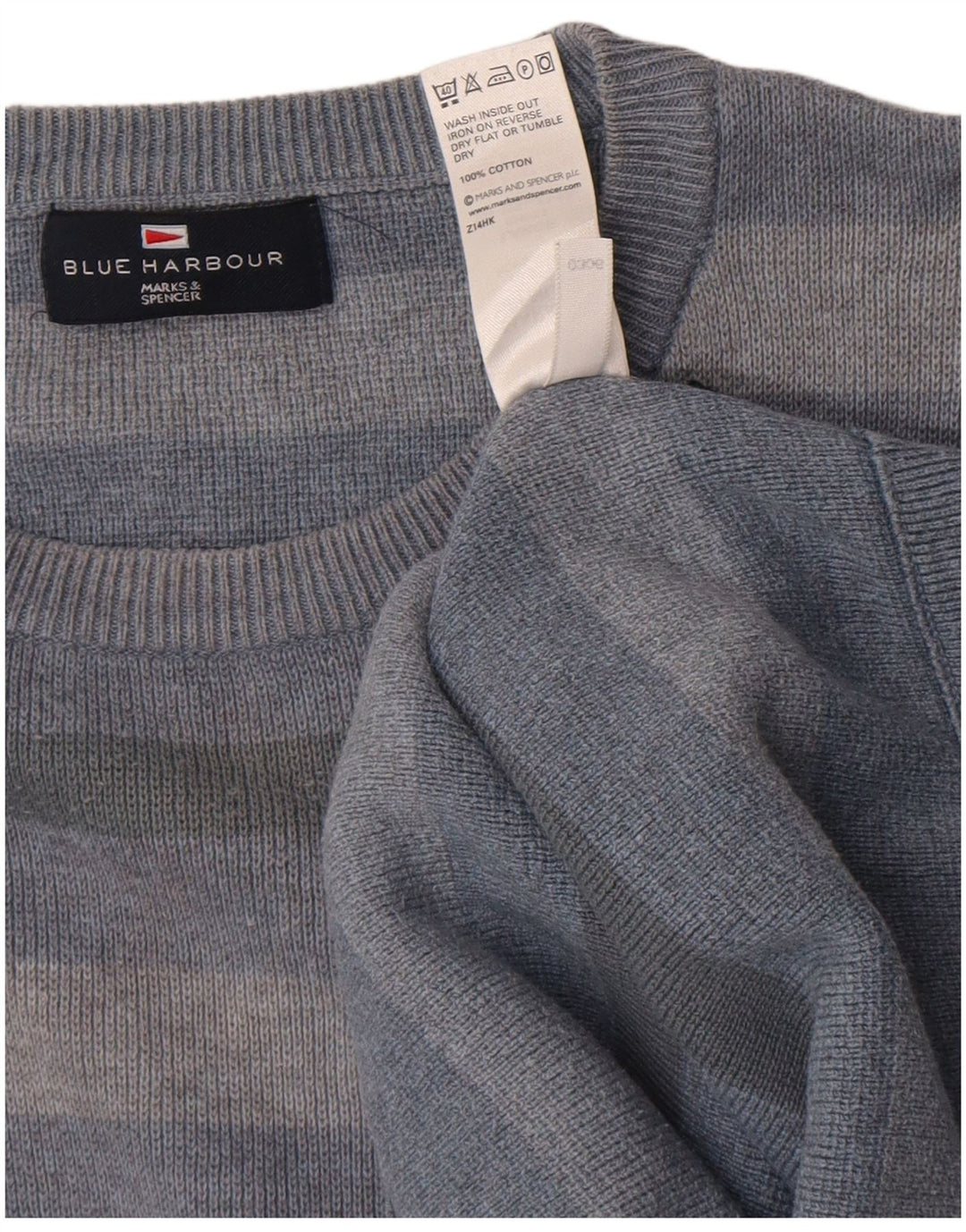 Marks & Spencer Pull à col rond pour homme en coton rayé bleu grand