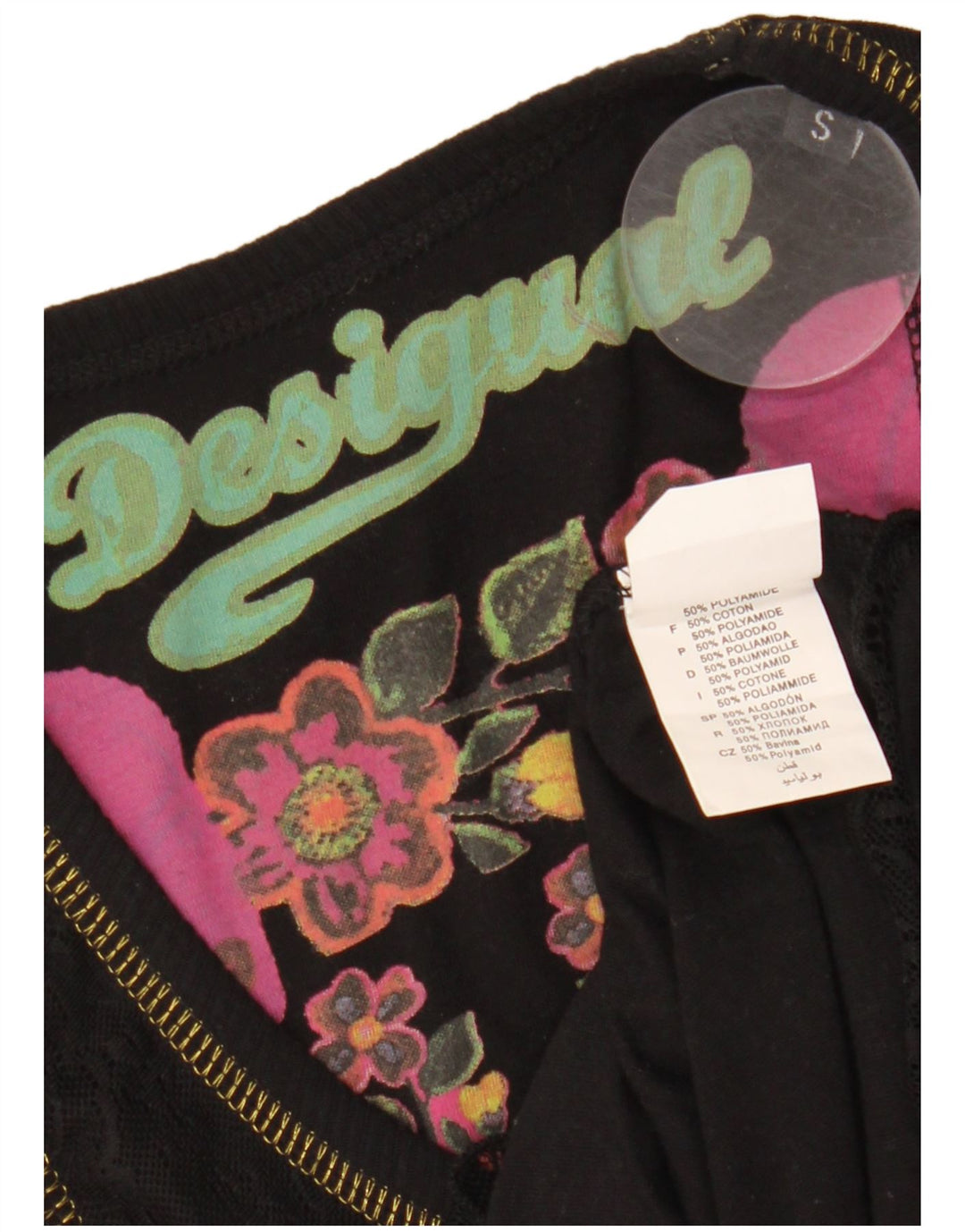 DESIGUAL Femme Chemisier Graphique Top UK 8 Small Noir Géométrique Polyamide