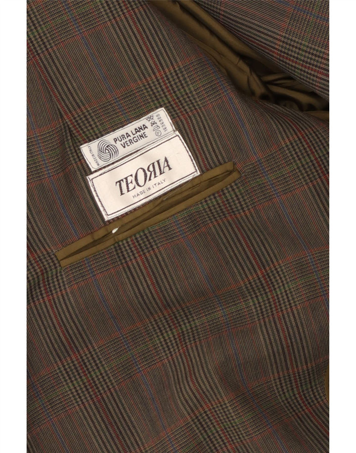 vintage Mens 2 Button Blazer Jacket UK 40 Grande laine vierge à carreaux bruns