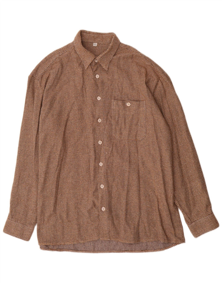 vintage Chemise Homme Taille 43 XL Marron Pied-de-poule Coton