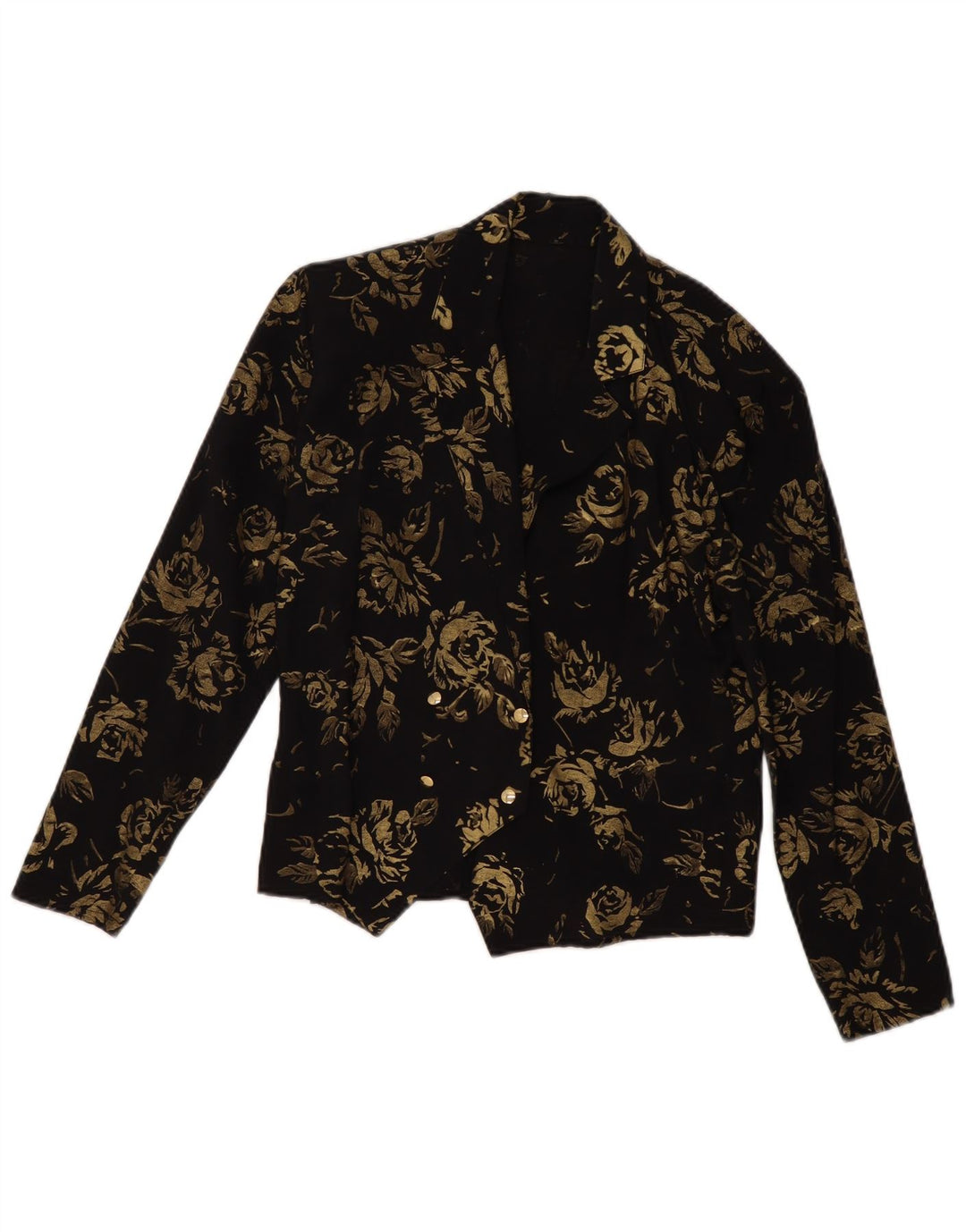 VINTAGE Femme Double Breasted Blazer Veste EU 36 Petit Noir Floral