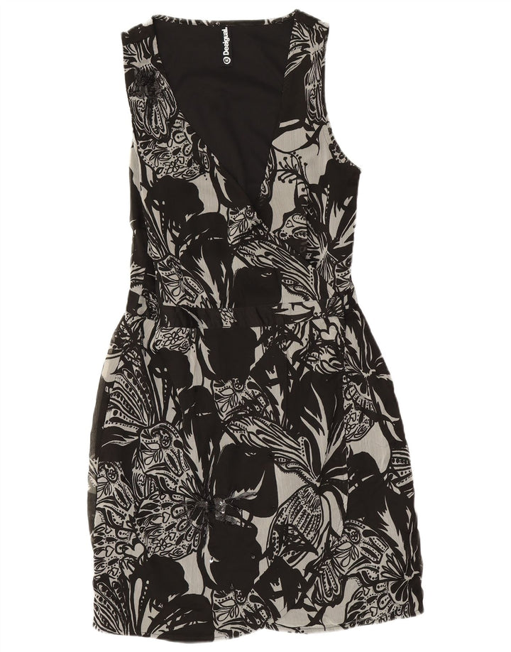 DESIGUAL Robe portefeuille sans manches pour femme EU 38 Polyester floral noir moyen