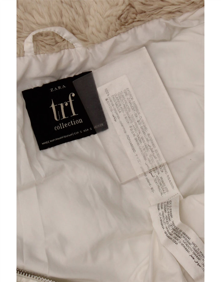 Zara Veste matelassée à capuche pour femme UK 10 Small Blanc Polyamide