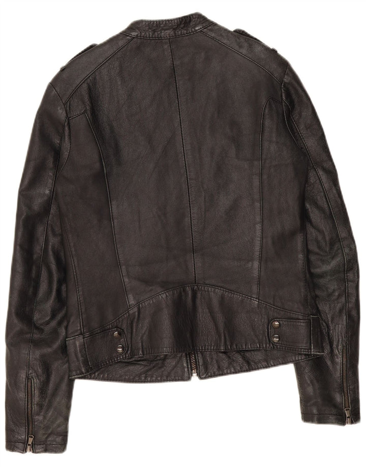 Veste motard en cuir femme vintage UK 12 Cuir noir moyen
