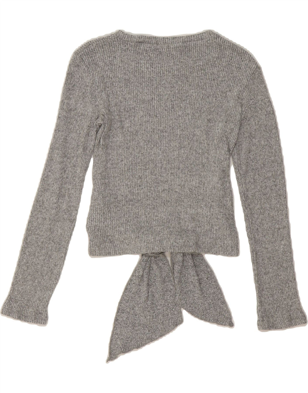 ZARA Womens Crop Front Tie Boat Neck Jumper Sweater UK 12 Medium Grey Vintage Zara and Second-Hand Zara from Messina Hembry 
