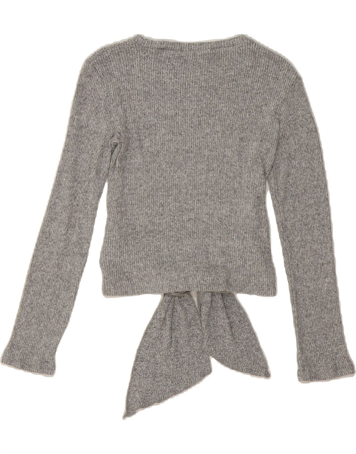 ZARA Womens Crop Front Tie Boat Neck Jumper Sweater UK 12 Medium Grey Vintage Zara and Second-Hand Zara from Messina Hembry 