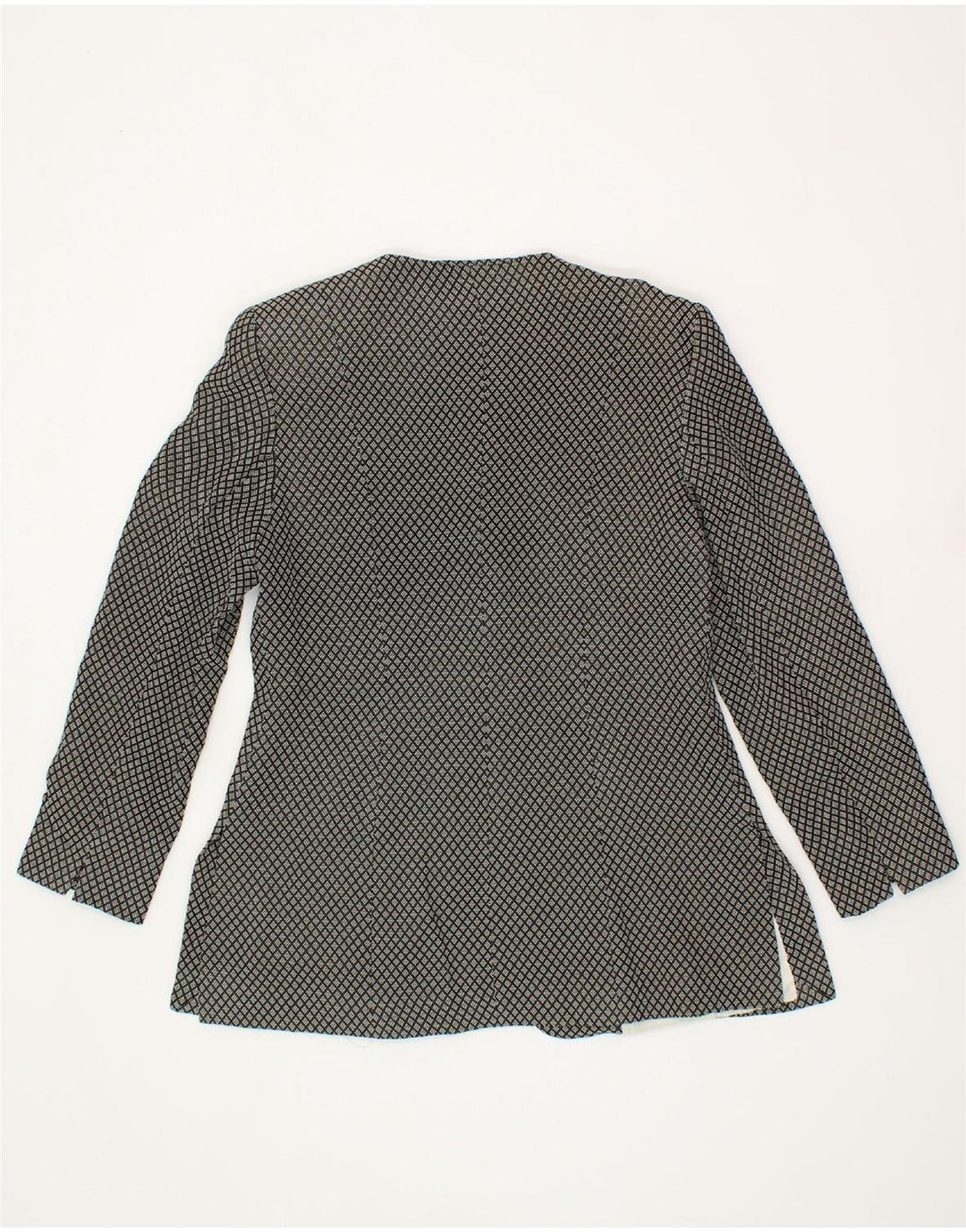 VINTAGE Womens 3 Button Blazer Jacket UK 14 Large Black Geometric Viscose Vintage Vintage and Second-Hand Vintage from Messina Hembry 