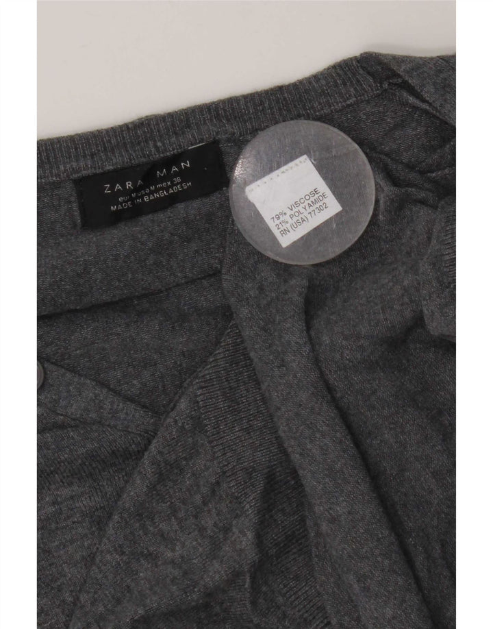Zara Pull à manches courtes et col en V pour homme Gris moyen Viscose