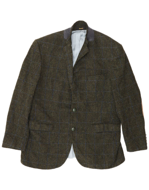 Barbour Veste blazer à 2 boutons pour homme UK 42 en laine à carreaux kaki